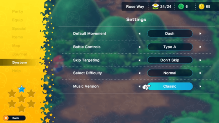 Super Mario RPG - Settings