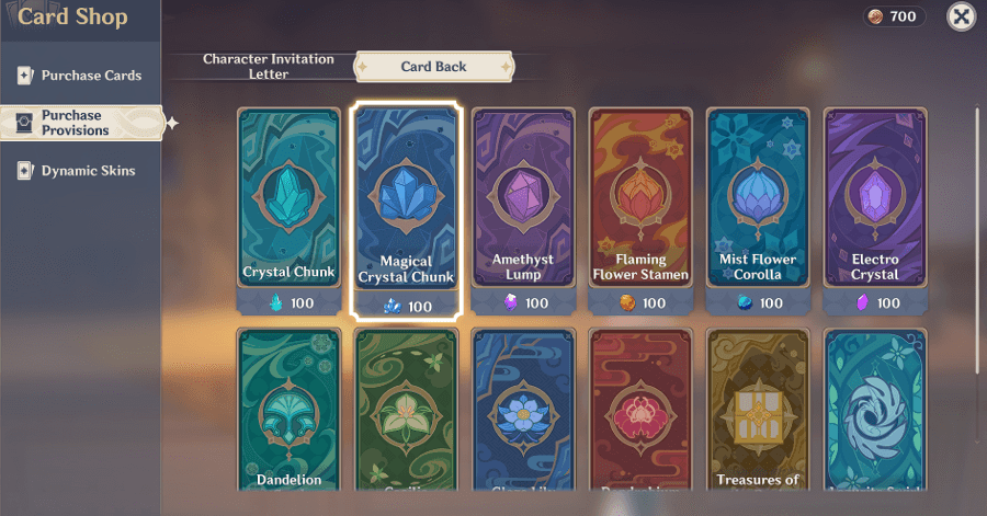 Genshin - Exchange Magical Crystal Chunk for Card Back