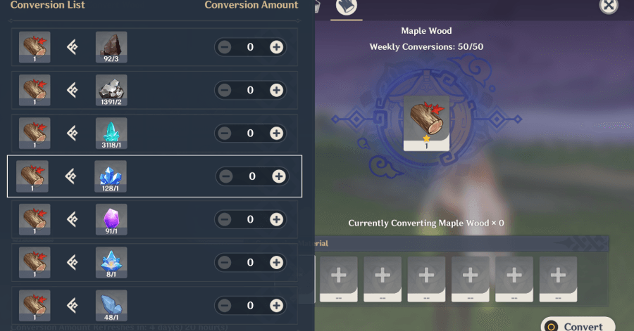 Genshin - Convert Magical Crystal Chunk to Wood