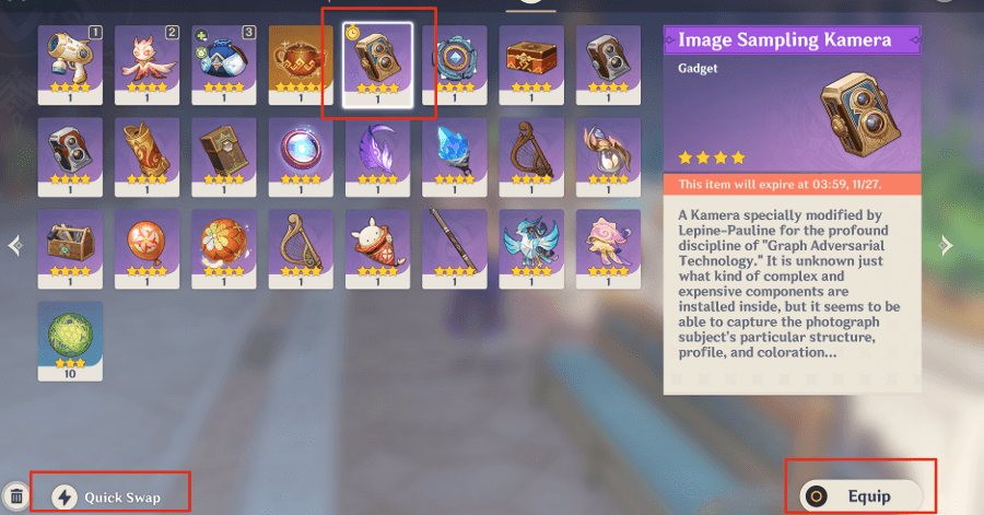 Genshin - How to Use Image Sampling Kamera - Equip From Inventory