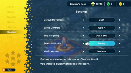 Super Mario RPG Remake - Change from the System Settings