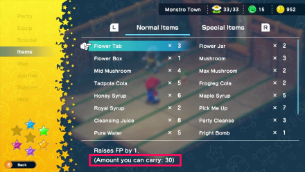 Super Mario RPG - Amount you can carry