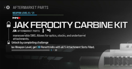 Modern Warfare 3 - JAK Ferocity Carbine Kit Unlock Condition