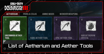 Modern Warfare 3 - List of Aetherium and Aether Tools