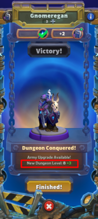 Warcraft Rumble Dungeon Conquered and Dungeon Level Increase