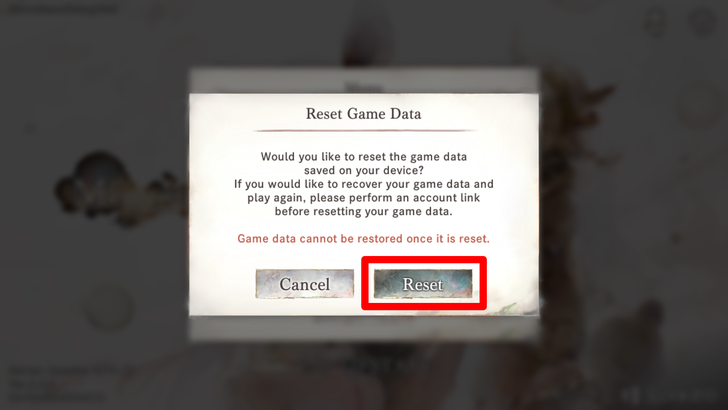 Confirm Reset Game Data