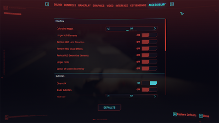 Cyberpunk 2077 - Accessibility Settings