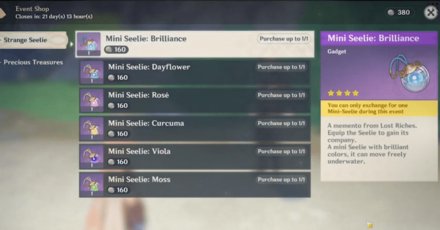 Genshin - Exchange Mini Seelie - Brilliance from the 4.3 Lost Riches Event Shop