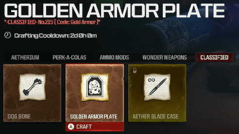 Modern Warfare 3 - Golden Armor Plate 2 day Crafting Cooldown