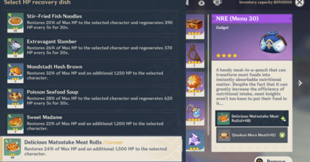 Genshin - Equip Recovery Items in NRE