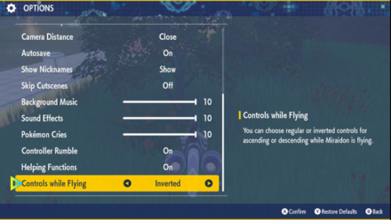 Pokemon Scarlet and Violet Indigo Disk Controls While Flying