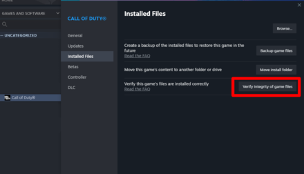 Modern Warfare 3 - Verify Integrity of Files Steam