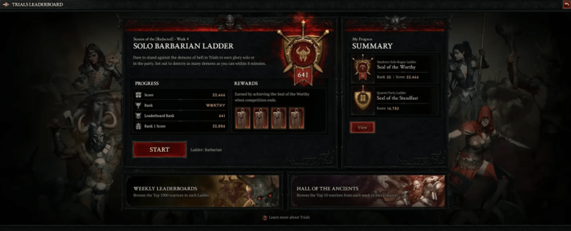 Diablo 4 - Profile Ranking Leaderboards