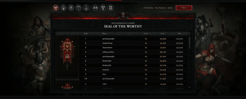 Diablo 4 - Leaderboards The Gauntlet