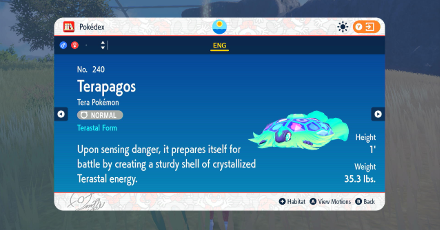 Pokemon Scarlet and Violet - Terapagos Pokedex