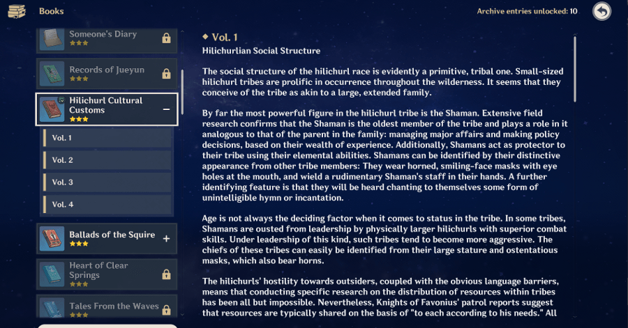 Genshin - Hilichurl Cultural Customs Archive