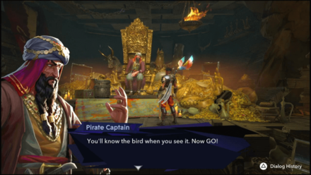 Speak to the Pirate Captain in the Sunken Harbor