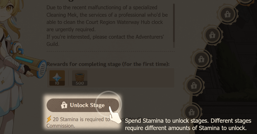 Genshin - Cleaning Machine - Use Stamina to unlock stages