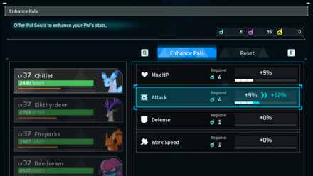 Enhance Pals at a Statue of Power