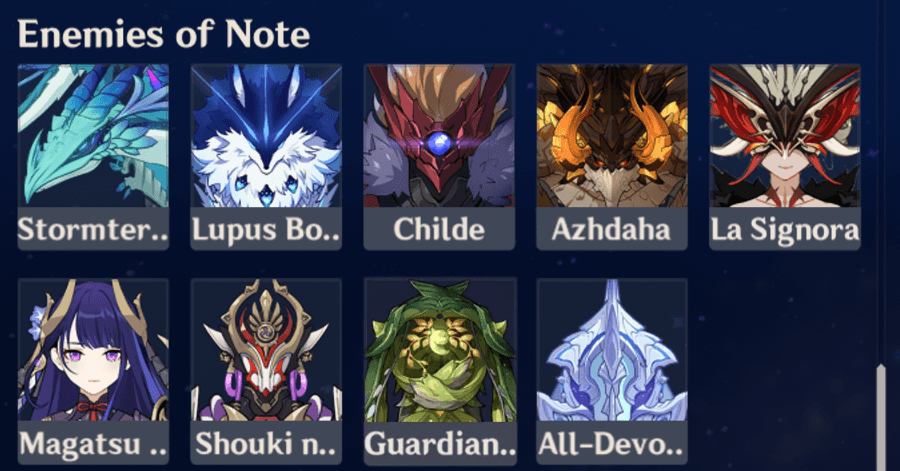 Genshin - Enemies of Note - Weekly Bosses