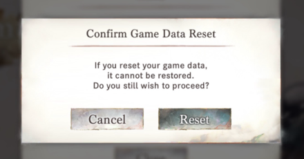 confirm data reset