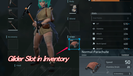 Palworld - Equip Glider in Inventory