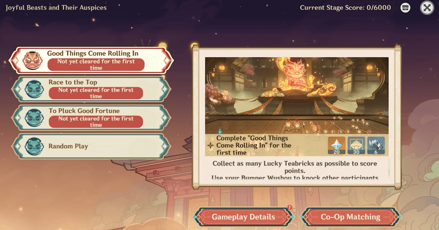 Genshin - Joyful Beasts - Choose Stages