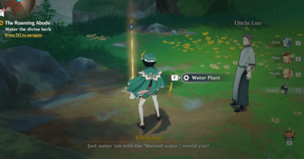 Genshin Impact The Roaming Abode Walkthrough - Water the divine herb