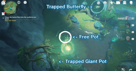 Genshin Impact Silently the Butterfly Crosses the Valley Walkthrough - How To Chase Butterfly #1 Into the Medicine Jar 2