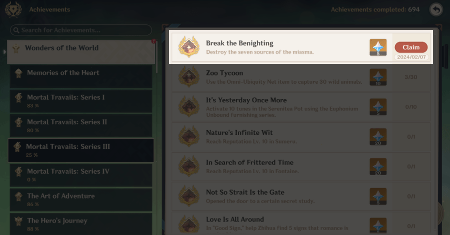 Genshin Impact All Miasma Rewards - Break the Benighting Achievement