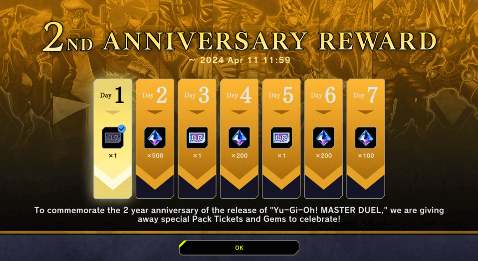 Master Duel - 2nd Year Anniversary Rewards Login Campaign Rewards