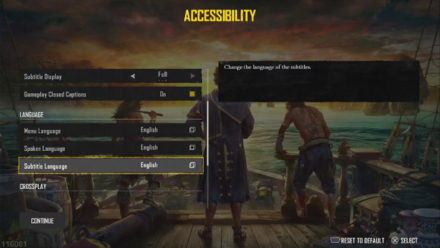 Skull and Bones Language Settings at Start of Game