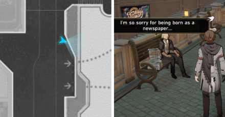 Honkai Star Rail - Sad Gear Location - Tired Newspaper on a Bench in Golden Hour