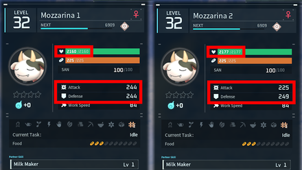 Palworld - Lv32 Mozzarina Stat Comparison