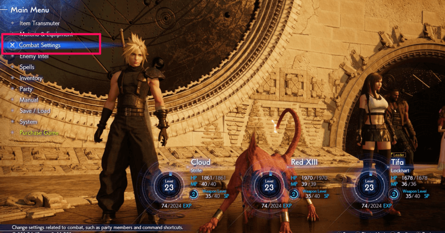 FF7 Rebirth - How to Change Your Party - Go to Combat Settings