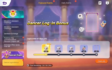 Pokemon UNITE - Dancer Login Bonus Free Dice
