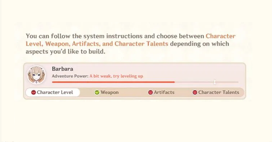 Genshin Impact What is the Training Guide - Select Which Aspect to Improve