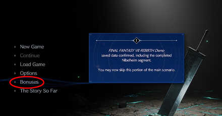 Final Fantasy 7 Rebirth - Check Bonuses for Demo Progress