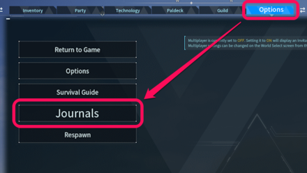 Palworld - View Journals from the Options Menu