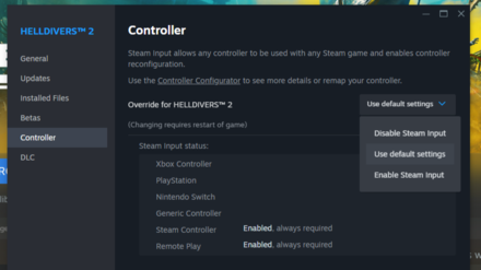 Helldivers 2 - Disable Steam input