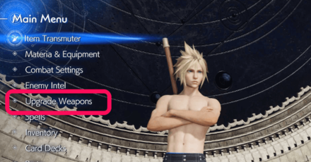 FF7 Rebirth - Upgrade Weapons Main Menu