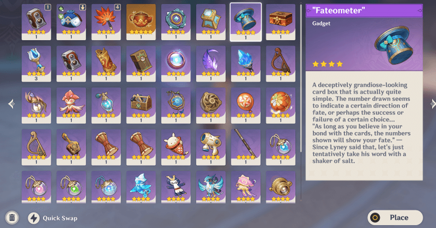 Genshin - Place Fateometer from Inventory