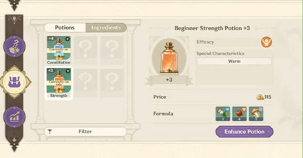 Genshin - Operation Handbook - Potion and Ingredients Inventory