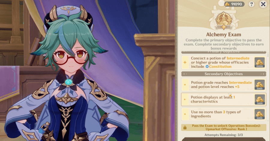 Genshin Impact How to Get More Funds - Take the Alchemy Exam