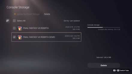 FF7 Rebirth - Delete Save File