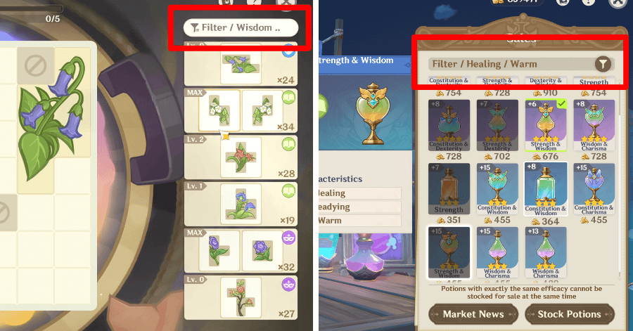 Genshin - Alchemical Ascension - Filter for Characteristics