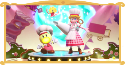 Princess Peach Showtime - The Dark Baker & the Bewitching Sweets Stage Banner