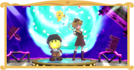 Princess Peach Showtime - The Dark Museum & the Purple Mystery Stage Banner.png