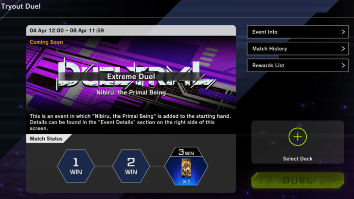 Master Duel - No Loaner Decks for Nibiru Tryout Duels