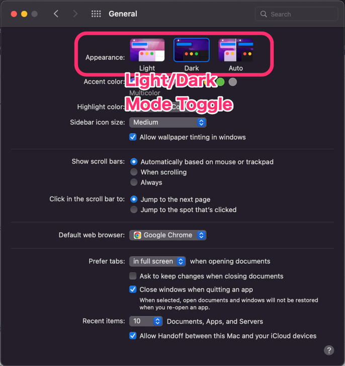 Mac Light and Dark Mode Switch Step 2